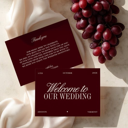 Elegant Burgundy & Ivory Wedding Welcome Card 招待状