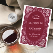 Elegant Burgundy Lace Trendy New Year’s Eve Party 箔招待状