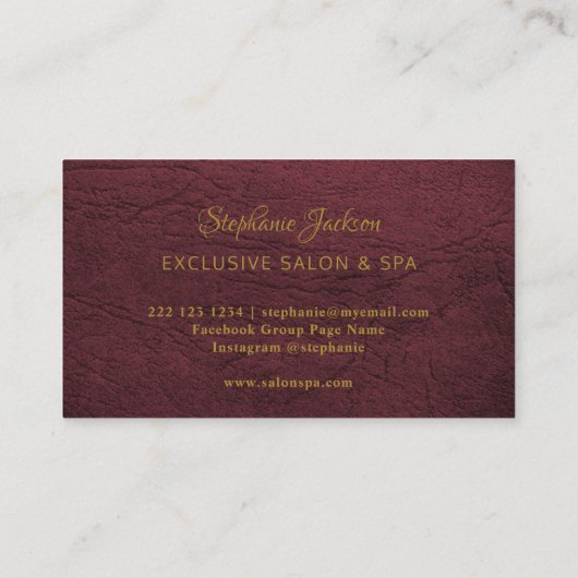 Elegant burgundy leather gold frame professional 名刺 (裏面)