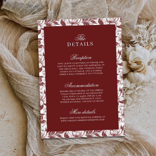 Elegant Burgundy Luxury Old Money Wedding Details エンクロージャーカード