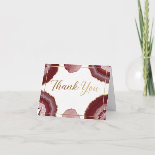 Elegant Burgundy Marble & Gold Agate Thank You  カード (正面)