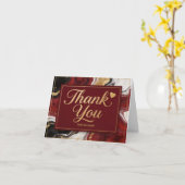 Elegant Burgundy Marble & Gold Thank You  カード (黄色い花)
