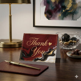 Elegant Burgundy Marble & Gold Thank You  カード