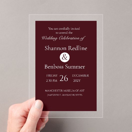 Elegant Burgundy Minimalist アクリル招待状 (インサイチュ (ポータブル))