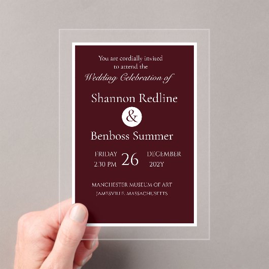 Elegant Burgundy Minimalist アクリル招待状 (インサイチュ (ポータブル))