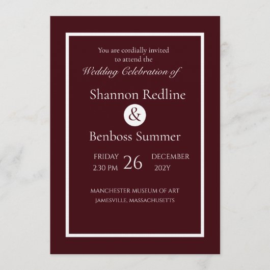 Elegant Burgundy Minimalist Wedding 招待状 (正面)