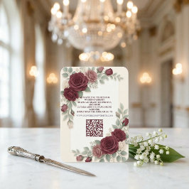 Elegant Burgundy  Modern QR Code Wedding エンクロージャーカード