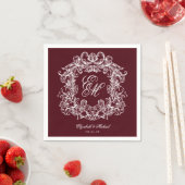 Elegant Burgundy Monogram Crest Script Wedding スタンダードカクテルナプキン (インサイチュ)