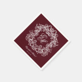 Elegant Burgundy Monogram Crest Script Wedding スタンダードカクテルナプキン (角)