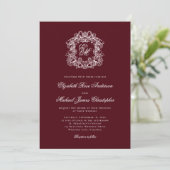 Elegant Burgundy Monogram Crest Wedding 招待状 (スタンド正面)