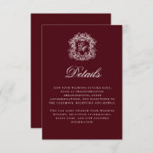 Elegant Burgundy Monogram Crest Wedding Details エンクロージャーカード (正面/裏面)