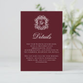 Elegant Burgundy Monogram Crest Wedding Details エンクロージャーカード (スタンド正面)