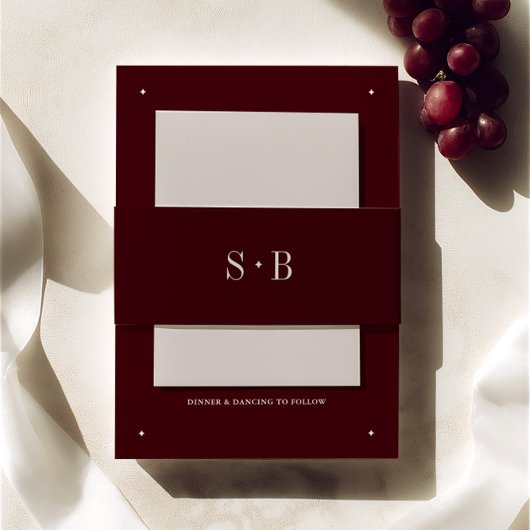 Elegant Burgundy Monogram Wedding  招待状ベリーバンド