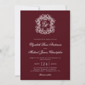 Elegant Burgundy Monogram Wedding Crest 招待状 (正面)
