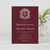 Elegant Burgundy Monogram Wedding Crest 招待状 (スタンド正面)
