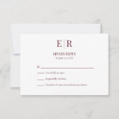 Elegant Burgundy Monogram Wedding RSVP Card (正面)