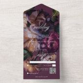 Elegant Burgundy Moody Floral Wedding QR Code オールインワン招待状 (内側)