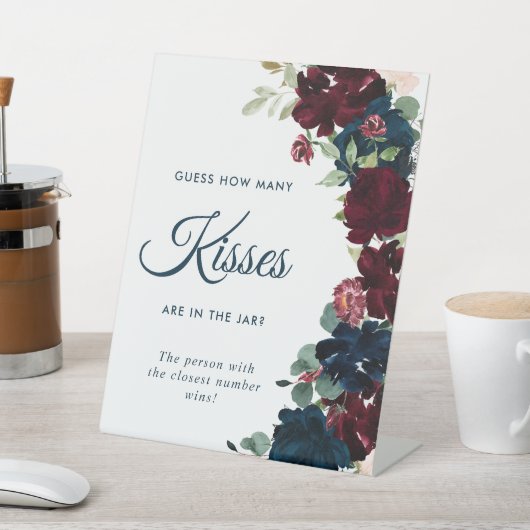 Elegant Burgundy & Navy Blue How Many Kisses 台座サイン (インサイチュ)