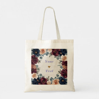 Elegant Burgundy & Navy Floral Bridesmaid Tote Bag トートバッグ