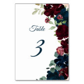 Elegant Burgundy & Navy Flowers Table 3 Wedding テーブルナンバー (裏面)