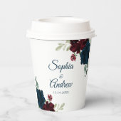 Elegant Burgundy & Navy Rustic Wood Wedding 紙コップ (裏面)