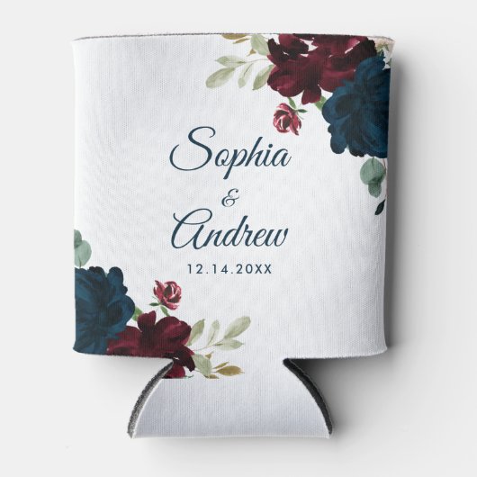 Elegant Burgundy & Navy Rustic Wood Wedding 缶クーラー (正面)