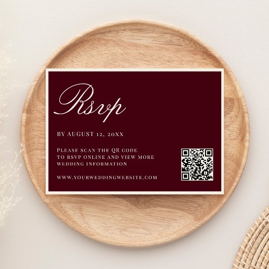 Elegant Burgundy Old Money QR Code Wedding 出欠カード
