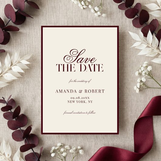 Elegant Burgundy Old Money Wedding セーブザデート