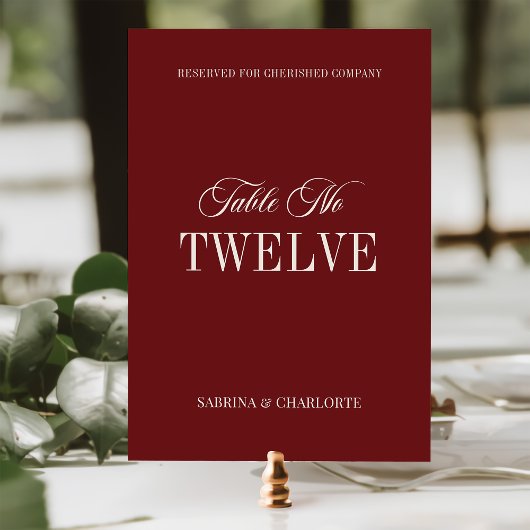 Elegant Burgundy Old Money Wedding Table Number テーブルナンバー