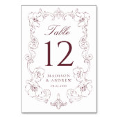 Elegant Burgundy Ornate Floral Frame Wedding テーブルナンバー (裏面)