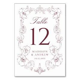 Elegant Burgundy Ornate Floral Frame Wedding テーブルナンバー