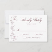 Elegant Burgundy Ornate Floral Frame Wedding 出欠カード (正面)