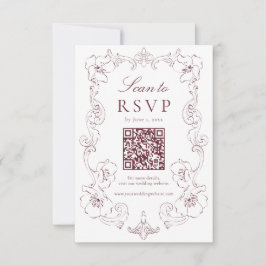 Elegant Burgundy Ornate Floral QR Code Wedding 出欠カード