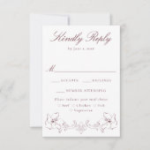 Elegant Burgundy Ornate Floral Wedding 出欠カード (正面)