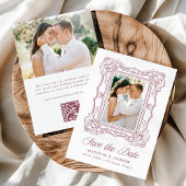 Elegant Burgundy Ornate Frame QR Code Wedding セーブザデート