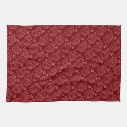 Elegant Burgundy Paisley Pattern キッチンタオル (横)