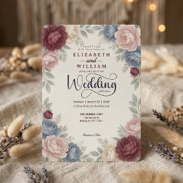 Elegant Burgundy Peonies Roses  QR Code Wedding 招待状