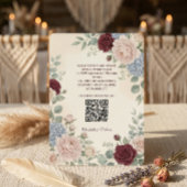 Elegant Burgundy Peonies Roses QR Code Wedding 招待状