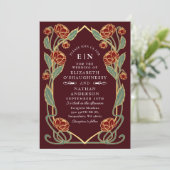 Elegant Burgundy Peony Art Nouveau Floral Wedding 招待状 (スタンド正面)