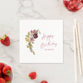 Elegant Burgundy Pink Floral 40th Birthday スタンダードカクテルナプキン (インサイチュ)