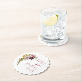 Elegant Burgundy Pink Floral 40th Birthday ペーパーコースター (インサイチュ)