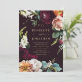 Elegant Burgundy Pink Floral Gold Script Wedding  招待状 (スタンド正面)