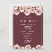 Elegant burgundy pink gold daisy Bridal Shower  招待状 (正面)