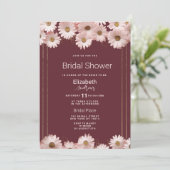 Elegant burgundy pink gold daisy Bridal Shower  招待状 (スタンド正面)