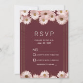 Elegant burgundy pink gold daisy flowers RSVP 招待状 (正面)