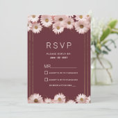 Elegant burgundy pink gold daisy flowers RSVP 招待状 (スタンド正面)
