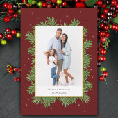 Elegant Burgundy Red Christmas Botanical Photo シーズンカード
