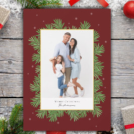 Elegant Burgundy Red Christmas Botanical Photo シーズンカード