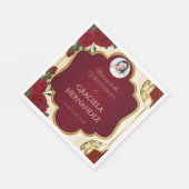 Elegant Burgundy Red & Gold Rose Quinceañera スタンダードランチョンナプキン (角)
