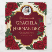Elegant Burgundy Red & Gold Rose Quinceañera  ワインラベル (シングルラベル)